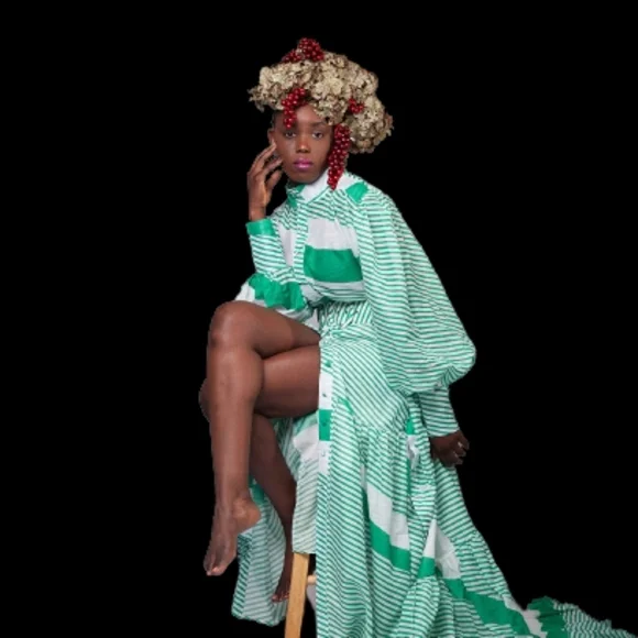 Green and White Striped Maxi Dress - Picture 7 of 7